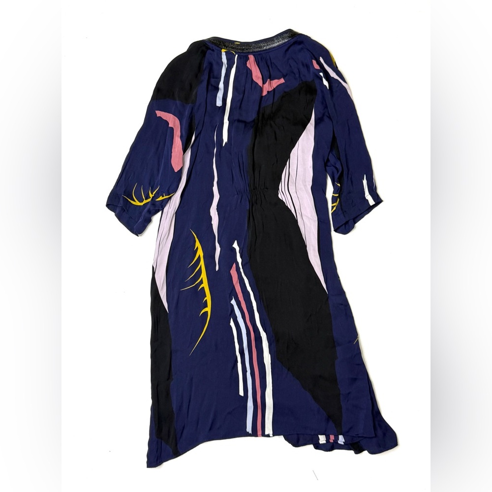 Twinkle by Wenlan Navy and Pink Long Sleeve Silk Dress Size 2 - Picture 2 of 7